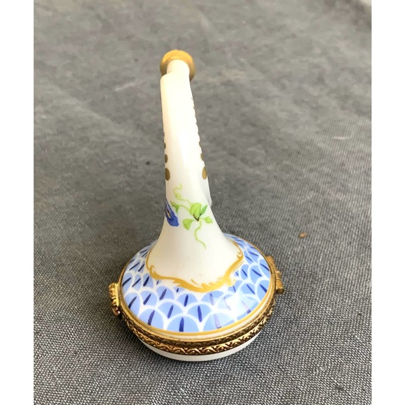 VTG Signed Limoges France French Horn Trinket Box Peint Main Herend Fishnet - Picture 3 of 8